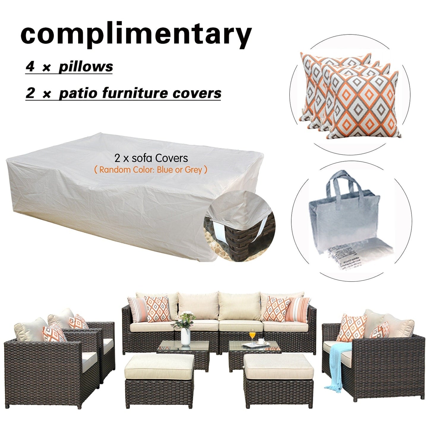 Set da conversazione per mobili da giardino OVIOS in tessuto Sunbrella e Olefin da 12 pezzi