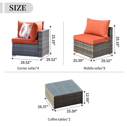 Set di divani componibili OVIOS da 14 pezzi in vimini con seduta profonda e tavolo con piano in vetro