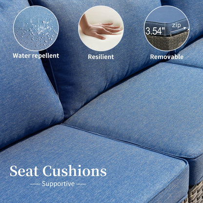 Set di divani componibili OVIOS da 14 pezzi in vimini con seduta profonda e tavolo con piano in vetro