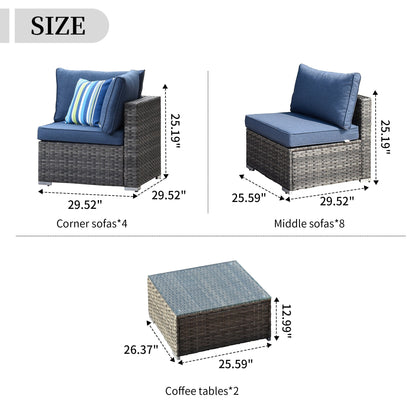 Set di divani componibili OVIOS da 14 pezzi in vimini con seduta profonda e tavolo con piano in vetro