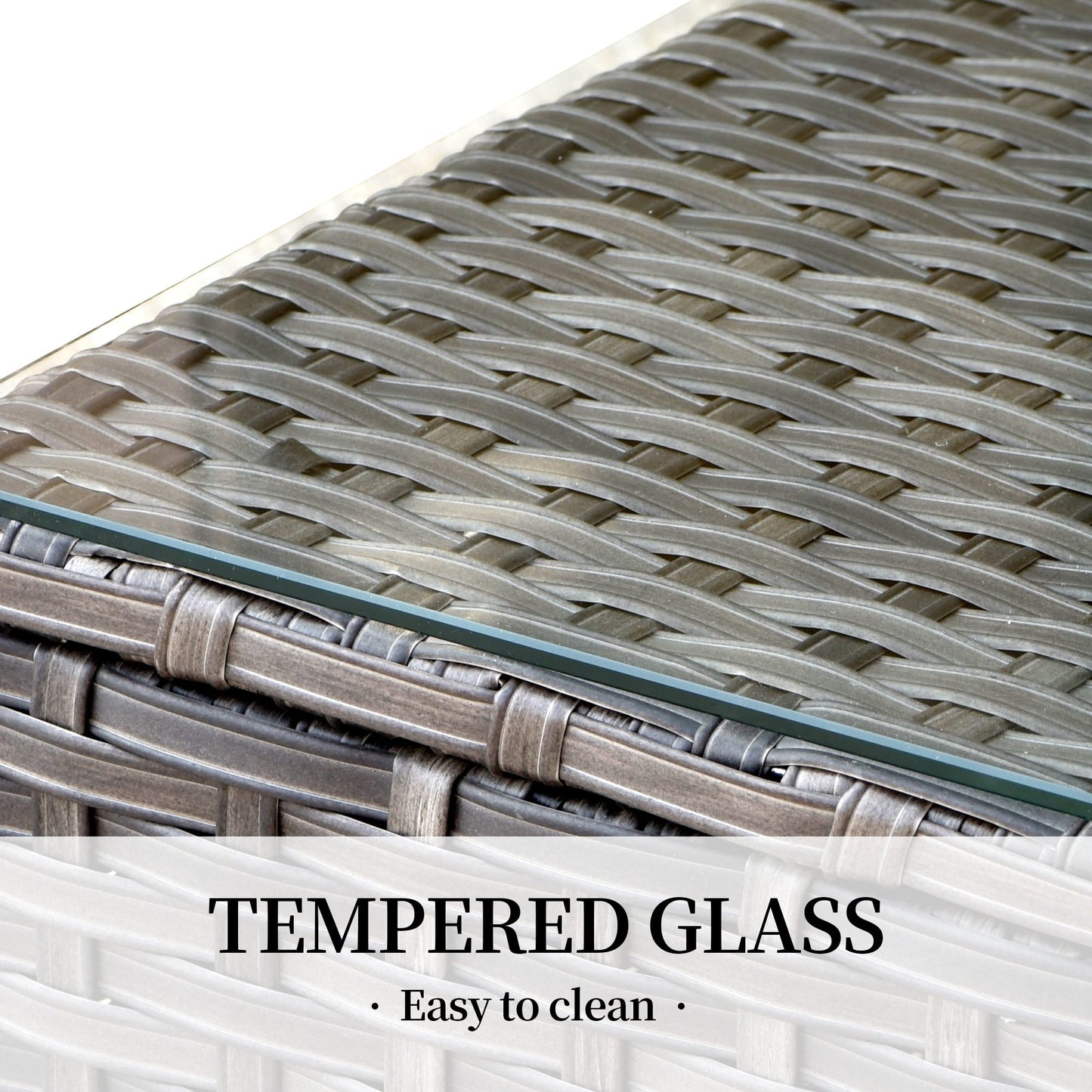 Set di divani componibili OVIOS da 14 pezzi in vimini con seduta profonda e tavolo con piano in vetro