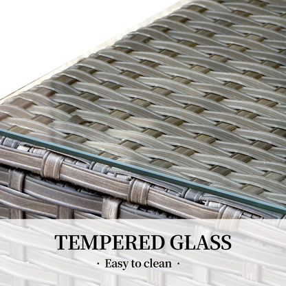 Set di divani componibili OVIOS da 14 pezzi in vimini con seduta profonda e tavolo con piano in vetro