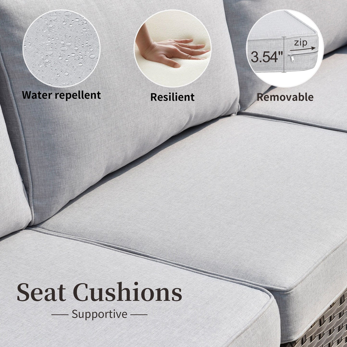 Set di divani componibili OVIOS da 14 pezzi in vimini con seduta profonda e tavolo con piano in vetro