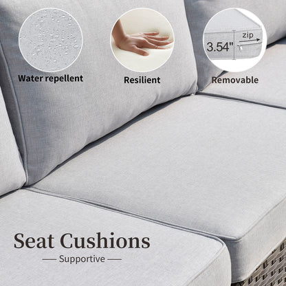 Set di divani componibili OVIOS da 14 pezzi in vimini con seduta profonda e tavolo con piano in vetro