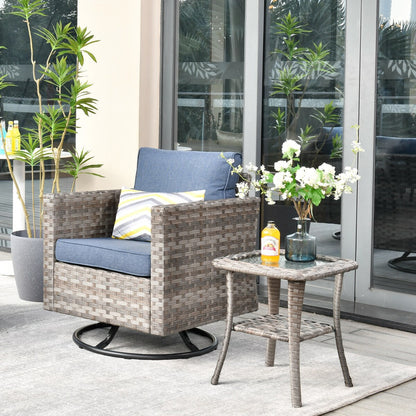 Set da conversazione con tavolino e sedia a dondolo girevole in vimini OVIOS da 2 pezzi