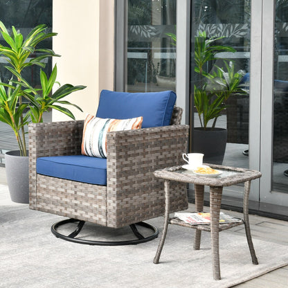 Set da conversazione con tavolino e sedia a dondolo girevole in vimini OVIOS da 2 pezzi