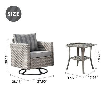 Set da conversazione con tavolino e sedia a dondolo girevole in vimini OVIOS da 2 pezzi