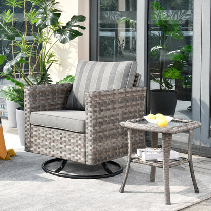 Set da conversazione con tavolino e sedia a dondolo girevole in vimini OVIOS da 2 pezzi