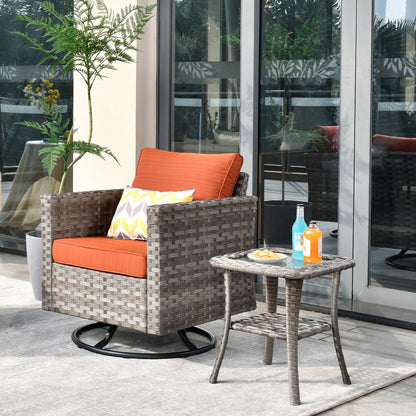 Set da conversazione con tavolino e sedia a dondolo girevole in vimini OVIOS da 2 pezzi