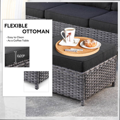 Set di 3 pouf da conversazione in vimini per esterni OVIOS