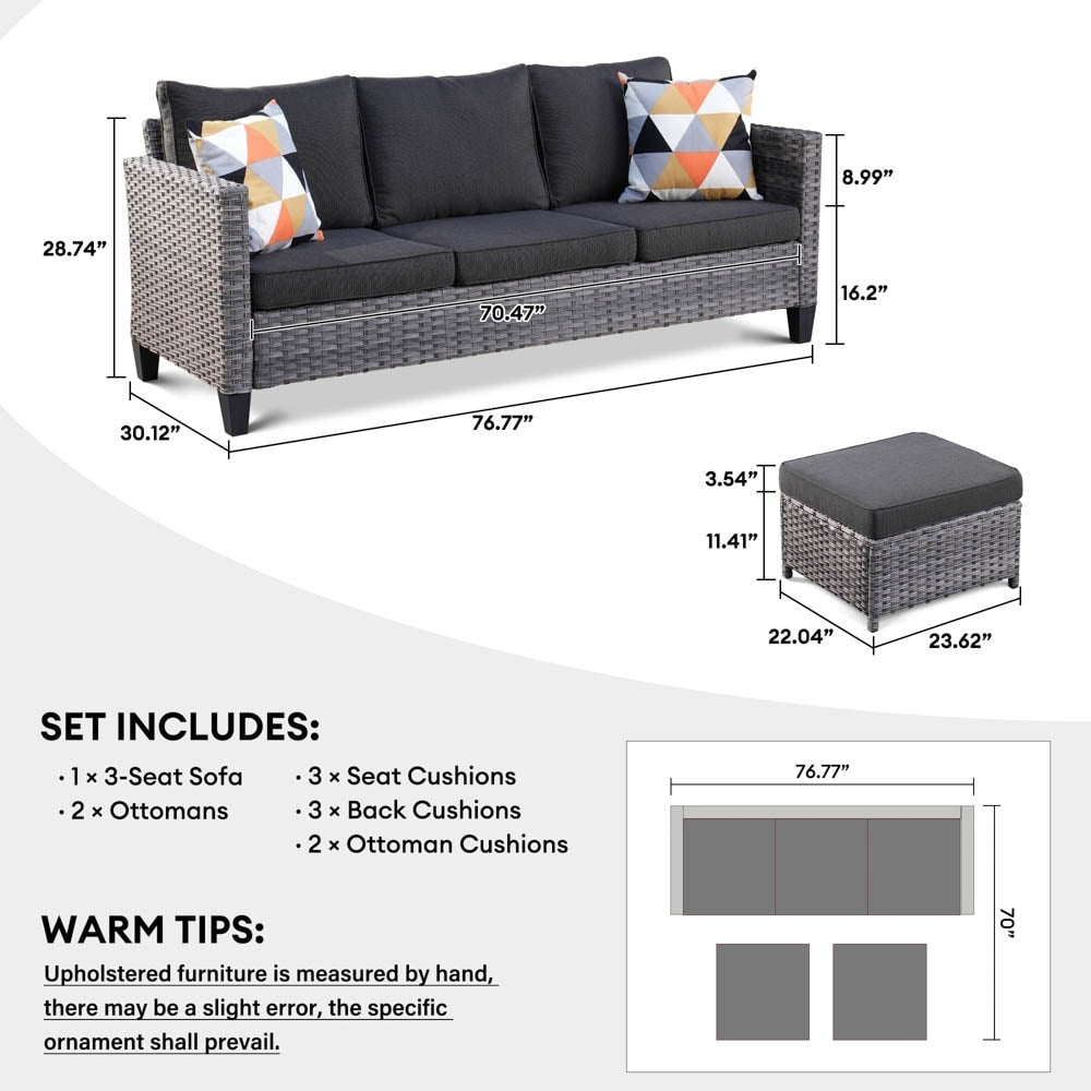 Set di 3 pouf da conversazione in vimini per esterni OVIOS