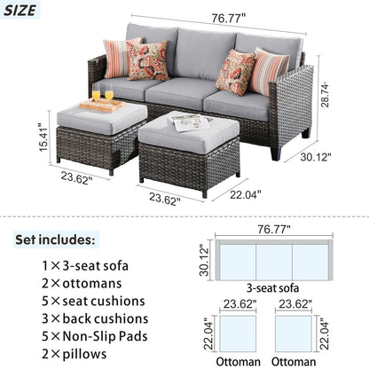 Set di 3 pouf da conversazione in vimini per esterni OVIOS