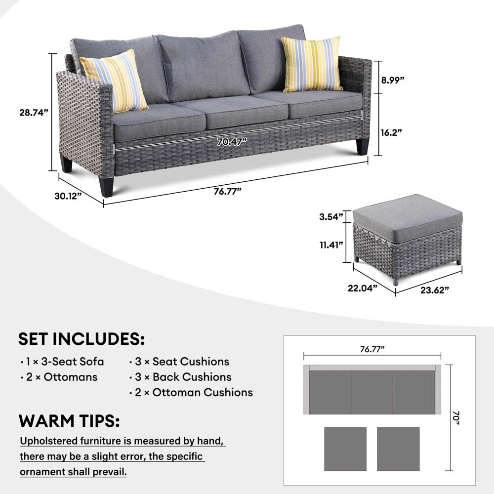 Set di 3 pouf da conversazione in vimini per esterni OVIOS