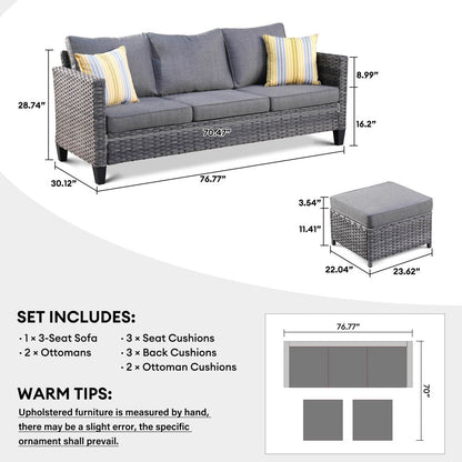 Set di 3 pouf da conversazione in vimini per esterni OVIOS