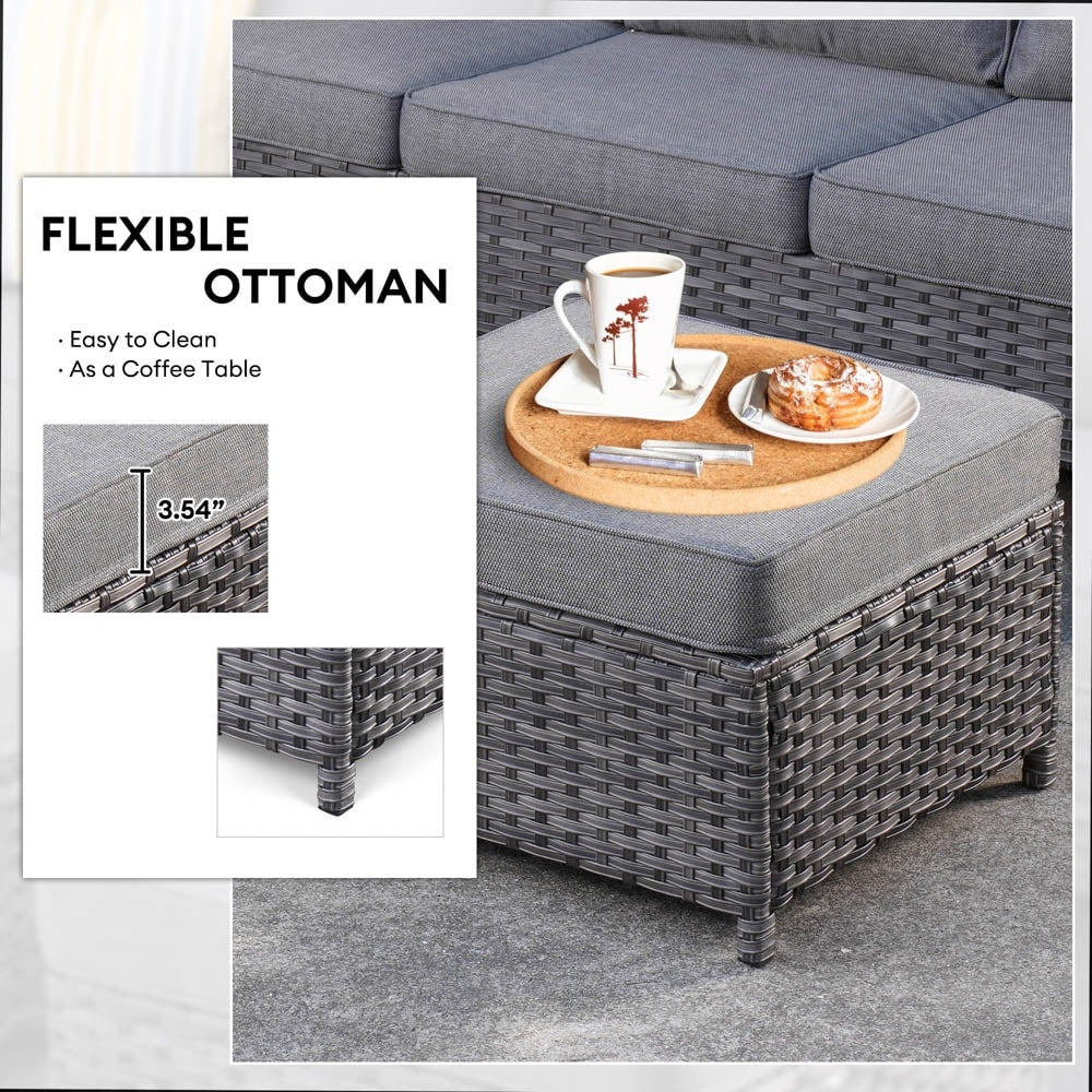 Set di 3 pouf da conversazione in vimini per esterni OVIOS