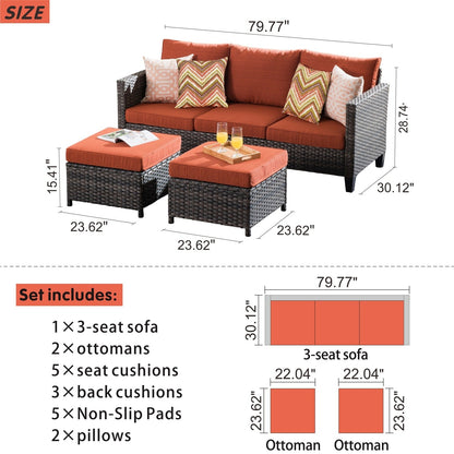 Set di 3 pouf da conversazione in vimini per esterni OVIOS