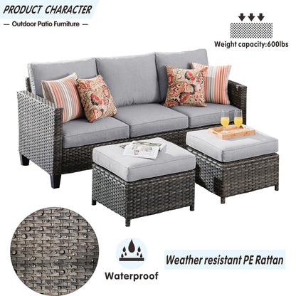 Set di 3 pouf da conversazione in vimini per esterni OVIOS