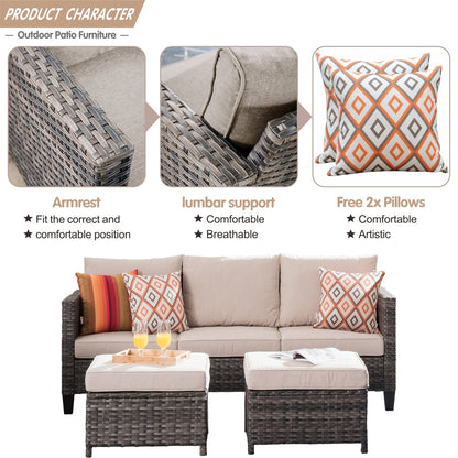 Set di 3 pouf da conversazione in vimini per esterni OVIOS