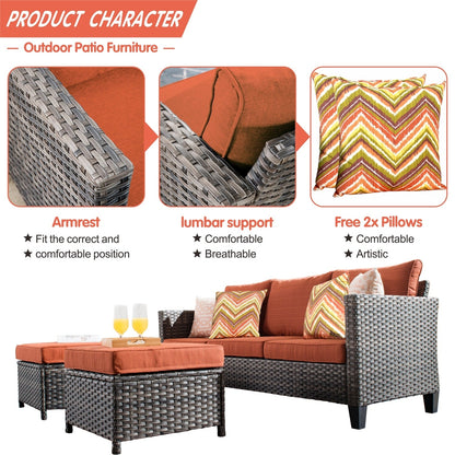 Set di 3 pouf da conversazione in vimini per esterni OVIOS