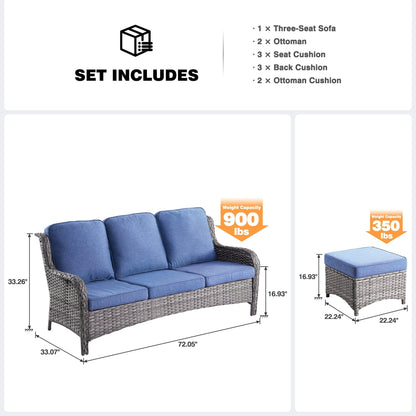 Divano da giardino in vimini OVIOS a 3 pezzi con pouf