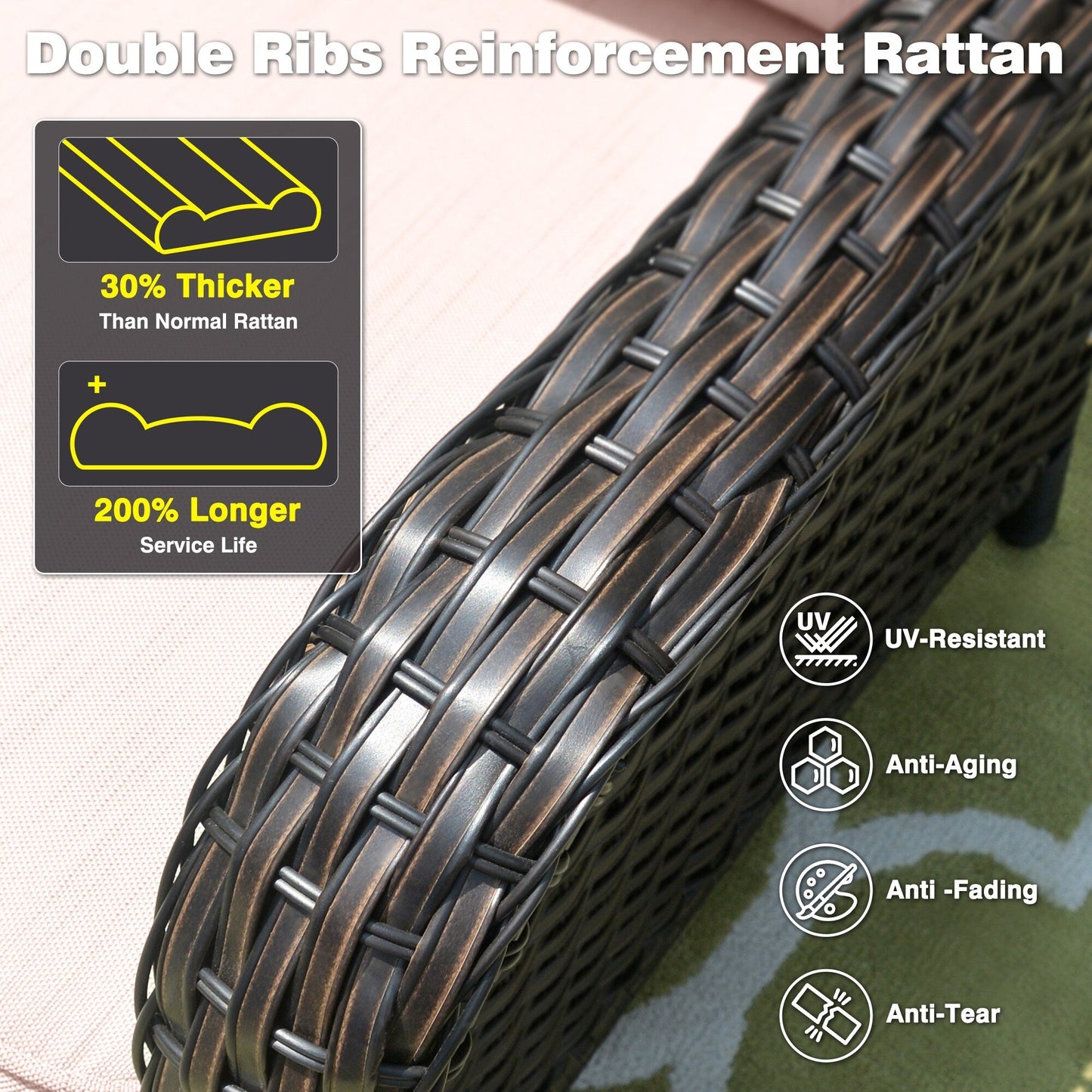 Divano da giardino in vimini OVIOS a 3 pezzi con pouf