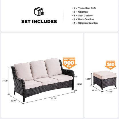 Divano da giardino in vimini OVIOS a 3 pezzi con pouf