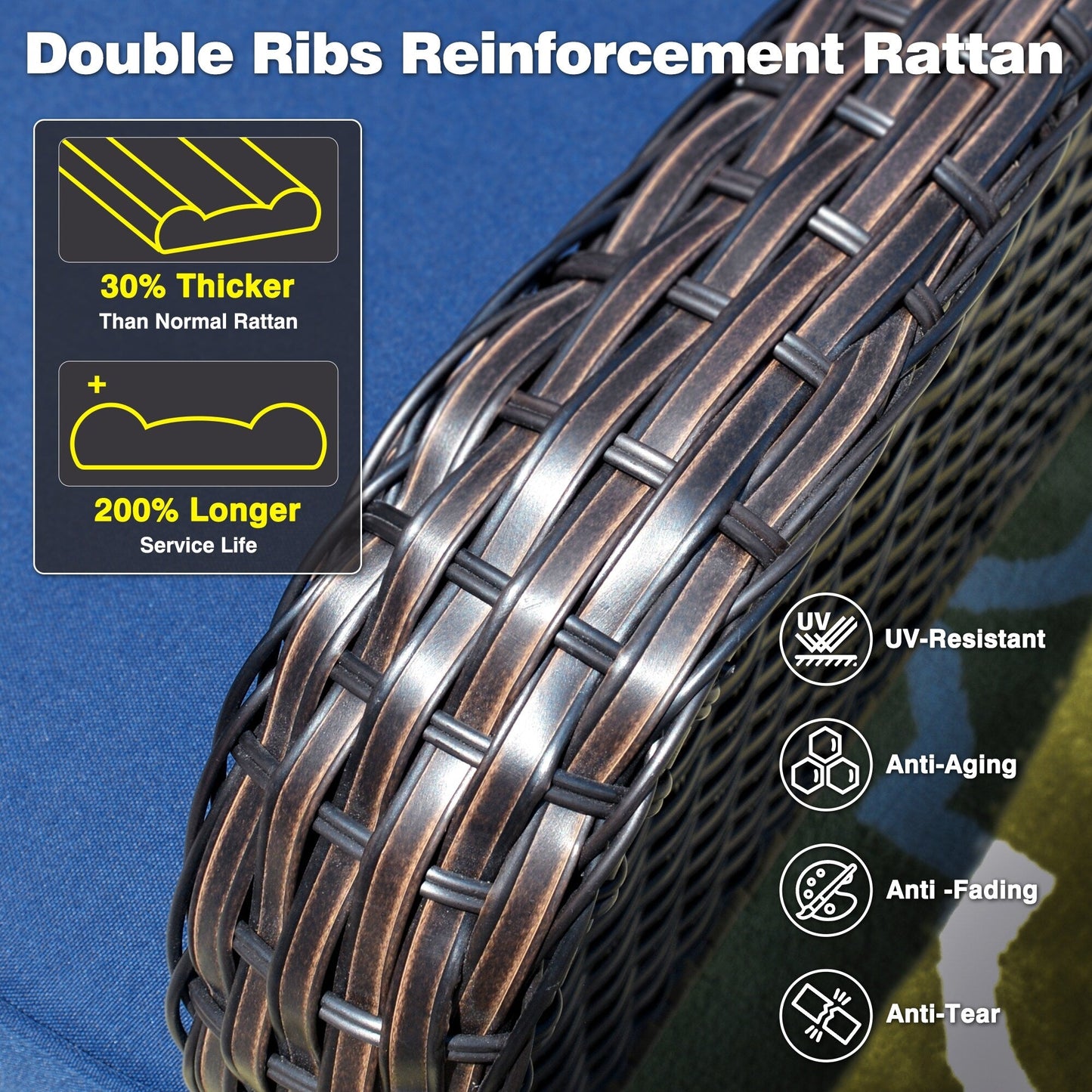 Divano da giardino in vimini OVIOS a 3 pezzi con pouf