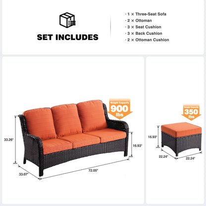 Divano da giardino in vimini OVIOS a 3 pezzi con pouf