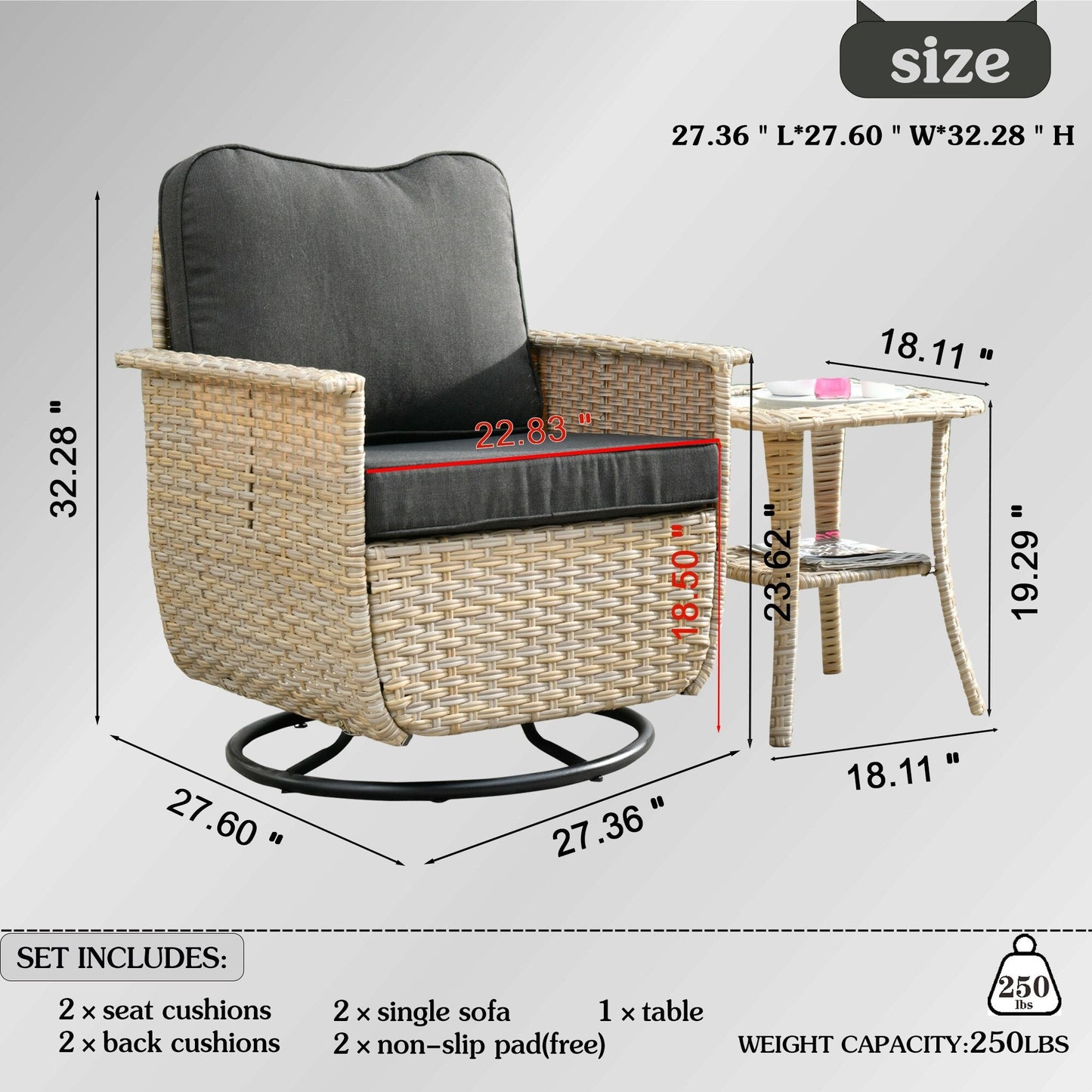 Set di 3 sedie girevoli in vimini per mobili da giardino adatti agli animali domestici OVIOS