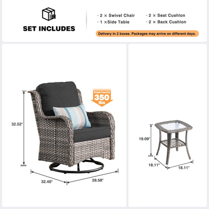 Set di 3 sedie girevoli in vimini per patio OVIOS