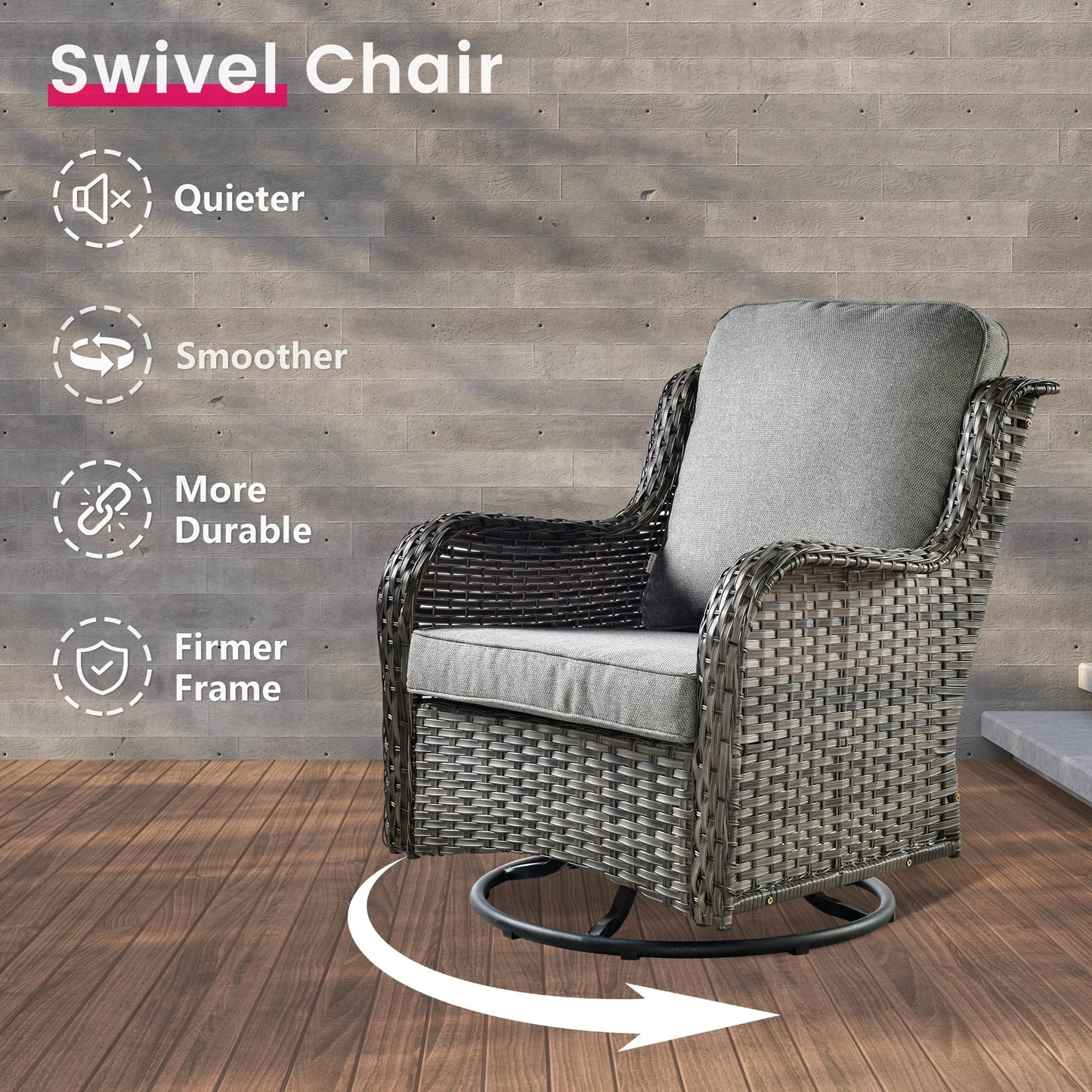 Set di 3 sedie girevoli in vimini per patio OVIOS