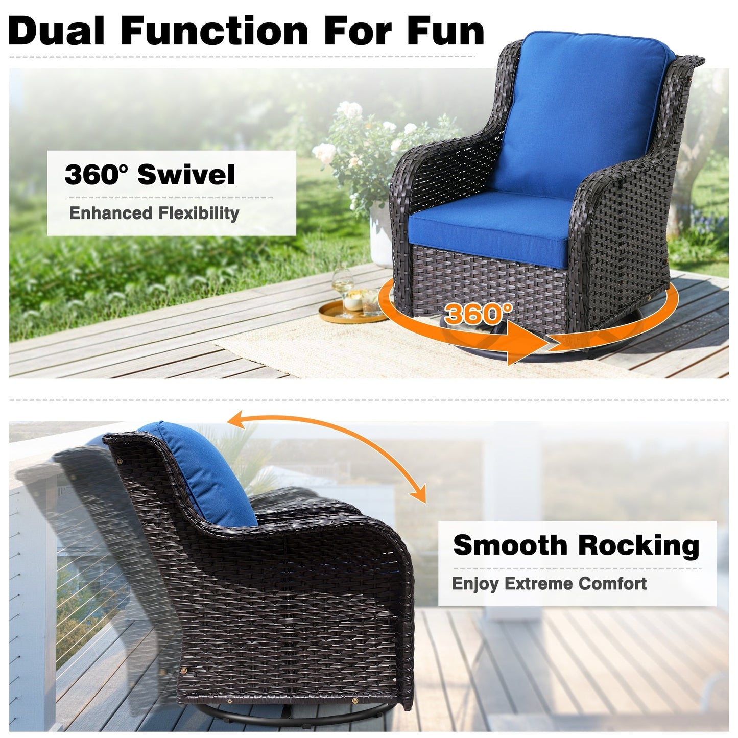 Set di 3 sedie girevoli in vimini per patio OVIOS