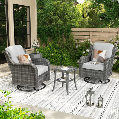 Set di 3 sedie girevoli in vimini per patio OVIOS