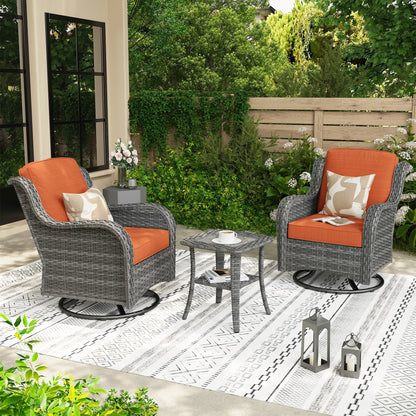 Set di 3 sedie girevoli in vimini per patio OVIOS