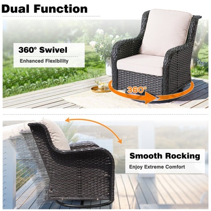 Set di 3 sedie girevoli in vimini per patio OVIOS