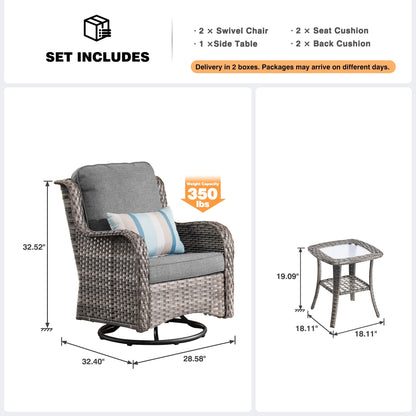 Set di 3 sedie girevoli in vimini per patio OVIOS