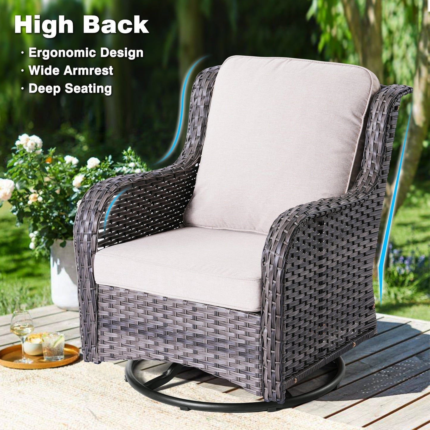 Set di 3 sedie girevoli in vimini per patio OVIOS