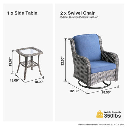 Set di 3 sedie girevoli in vimini per patio OVIOS