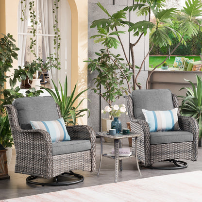 Set di 3 sedie girevoli in vimini per patio OVIOS