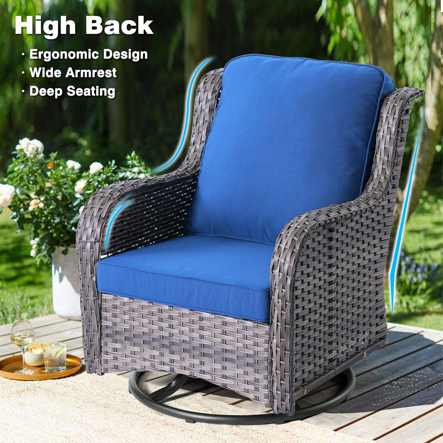 Set di 3 sedie girevoli in vimini per patio OVIOS