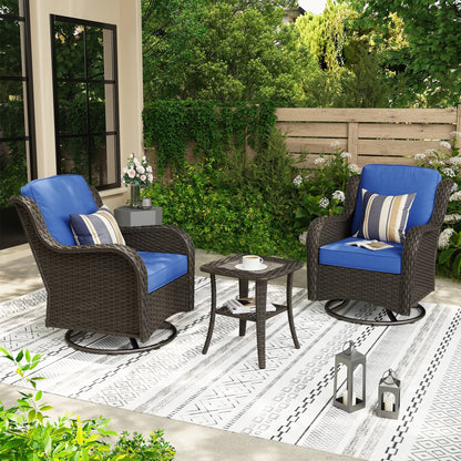 Set di 3 sedie girevoli in vimini per patio OVIOS