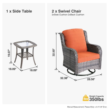 Set di 3 sedie girevoli in vimini per patio OVIOS