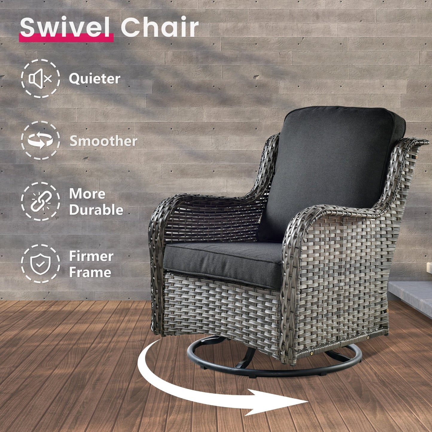 Set di 3 sedie girevoli in vimini per patio OVIOS