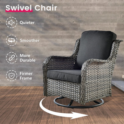 Set di 3 sedie girevoli in vimini per patio OVIOS