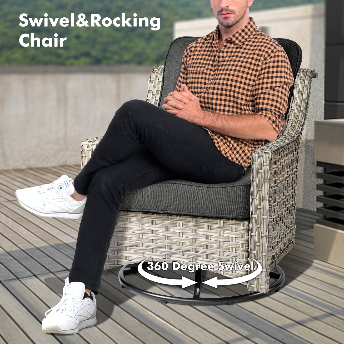 Set di 5 sedie girevoli in vimini per esterni OVIOS con tavolo ad energia solare