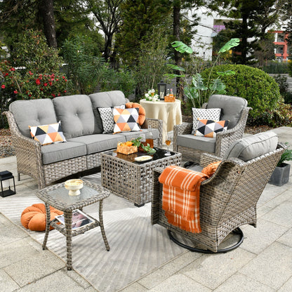 Set di 5 sedie girevoli in vimini per esterni OVIOS con tavolo ad energia solare