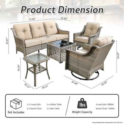 Set di 5 sedie girevoli in vimini per esterni OVIOS con tavolo ad energia solare