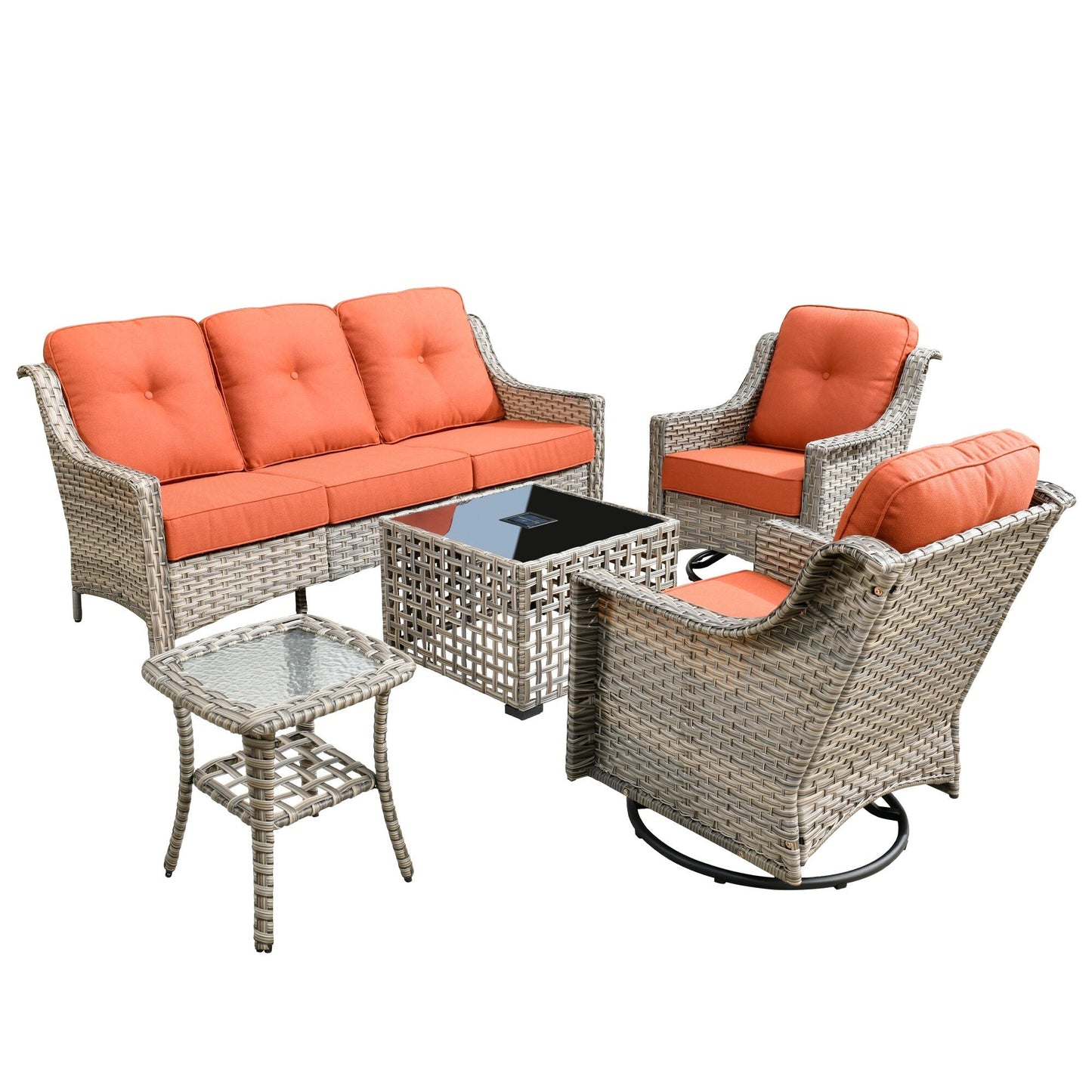 Set di 5 sedie girevoli in vimini per esterni OVIOS con tavolo ad energia solare