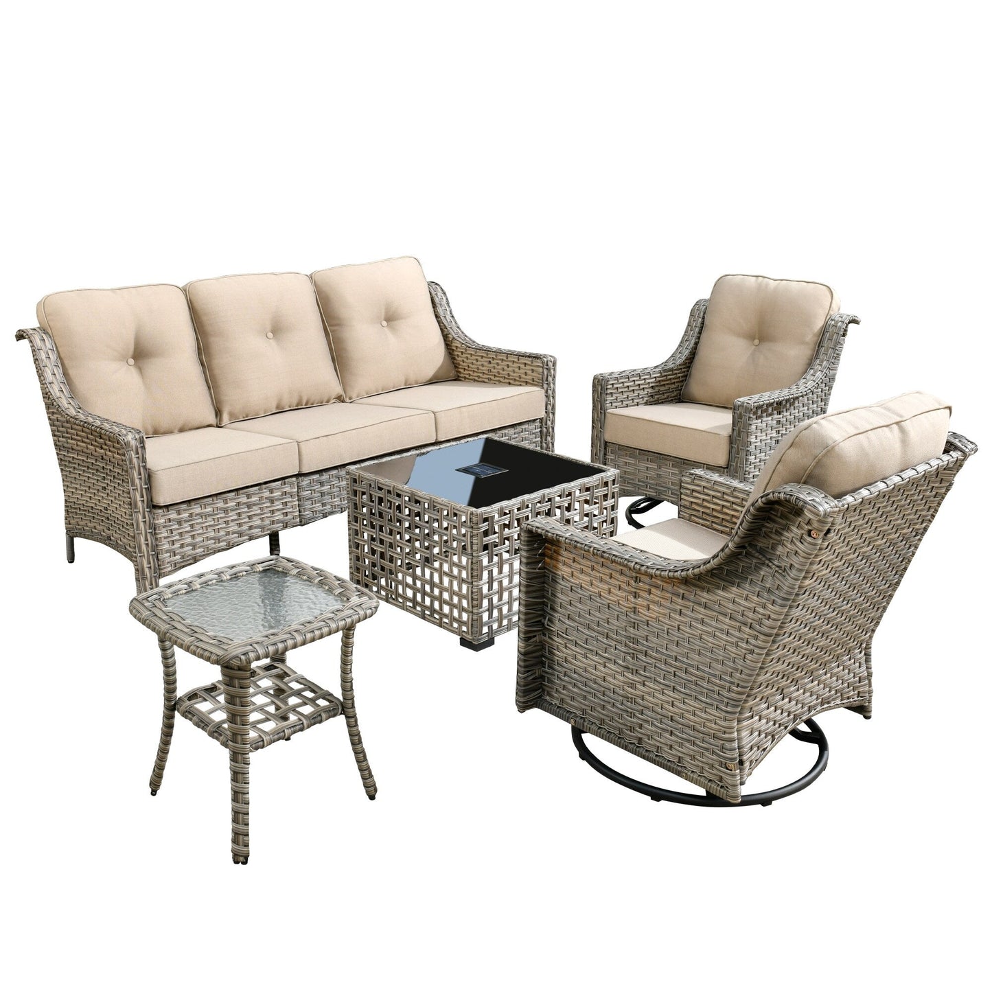 Set di 5 sedie girevoli in vimini per esterni OVIOS con tavolo ad energia solare