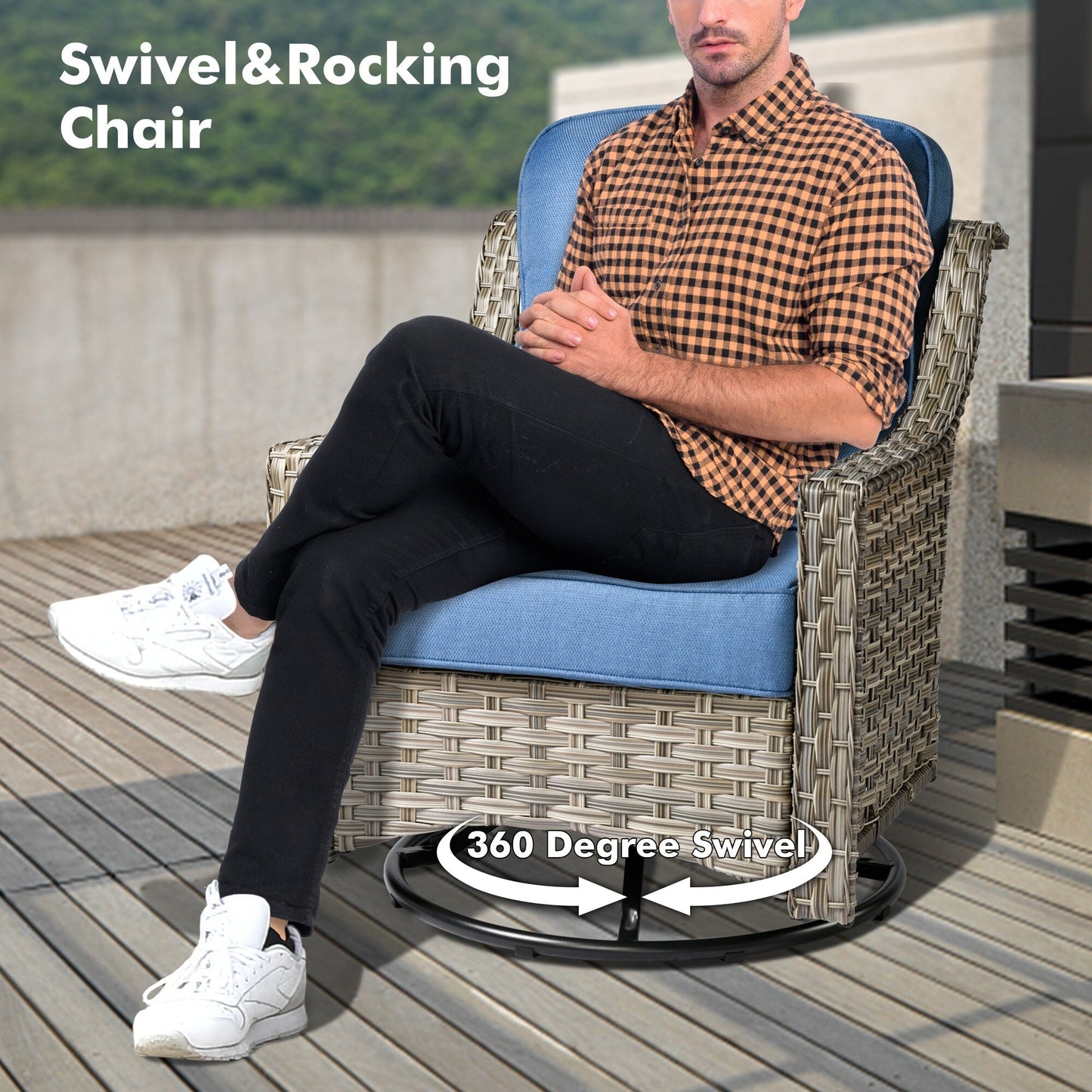 Set di 5 sedie girevoli in vimini per esterni OVIOS con tavolo ad energia solare